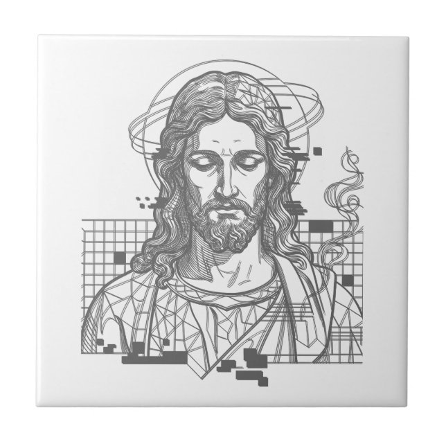 Retro Grid Jesus King Of Kings Revelation 19:16 Tile (Front)