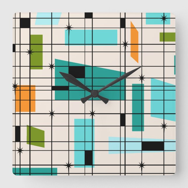 Retro Grid & Starbursts Acrylic Wall Clock (Front)