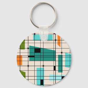 Retro Grid & Starbursts Button Keychain
