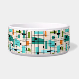 Retro Grid & Starbursts Dog Bowl