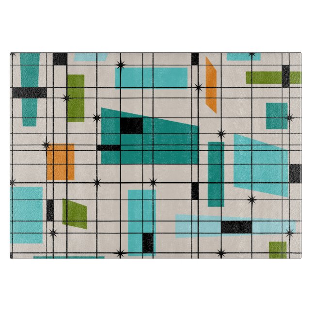 Retro Grid & Starbursts Glass Cutting Board (Front)