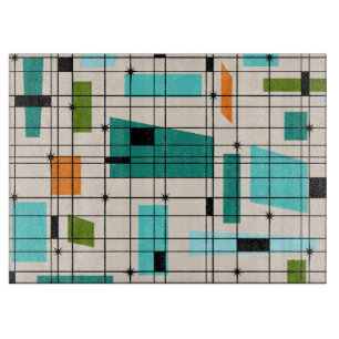 Retro Grid & Starbursts Glass Cutting Board