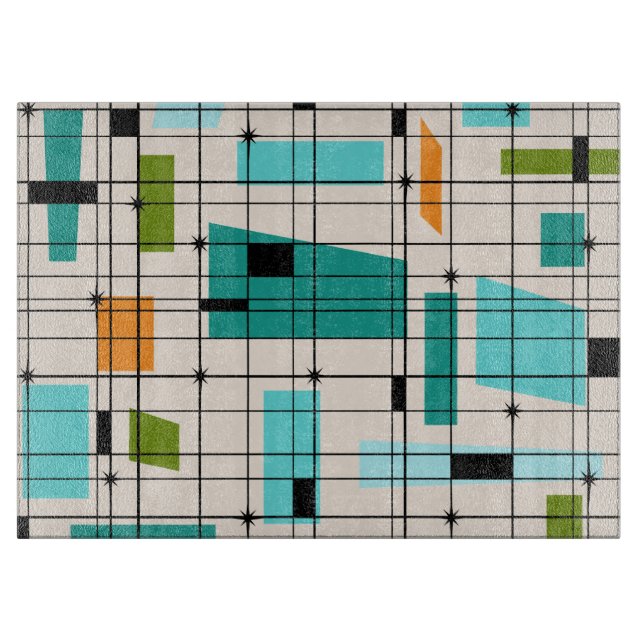 Retro Grid & Starbursts Glass Cutting Board (Front)