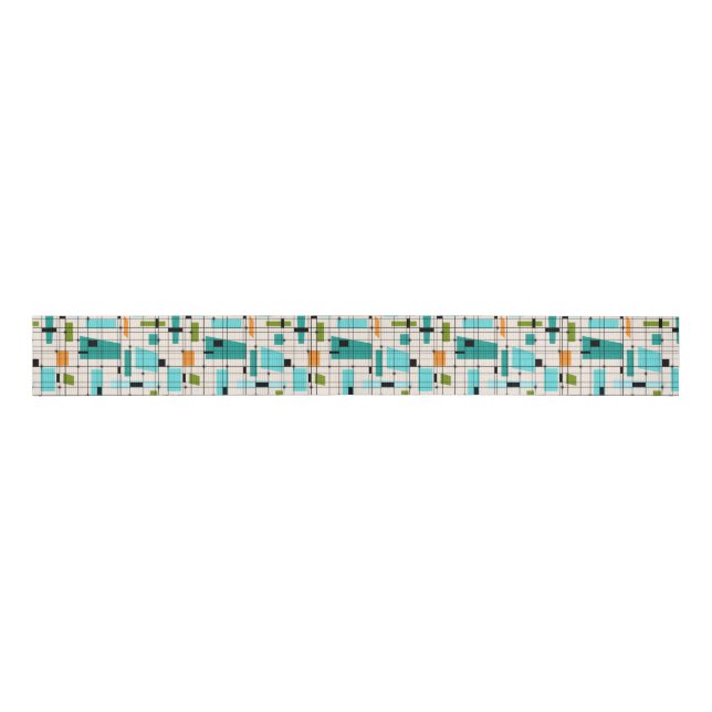 Retro Grid & Starbursts Grosgrain Ribbon (Front)
