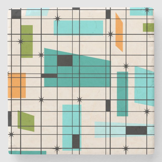 Retro Grid & Starbursts Marble Coaster (Front)