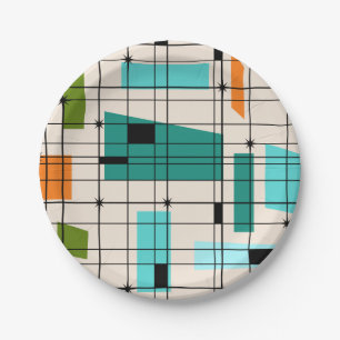 Retro Grid & Starbursts Paper Plate