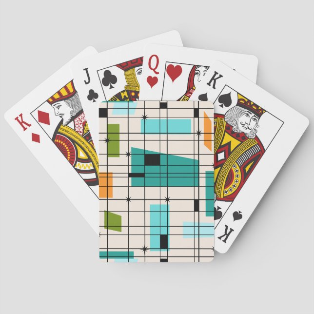 Retro Grid & Starbursts Playing Cards (Back)