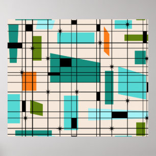 Retro Grid & Starbursts Poster