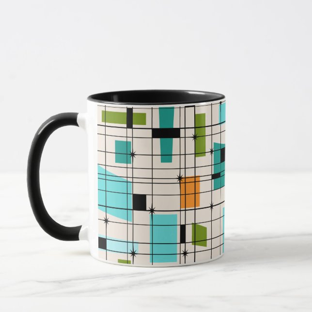 Retro Grid & Starbursts Ringer Mug (Left)
