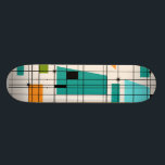 Retro Grid & Starbursts Skateboard<br><div class="desc">This Retro Grid and Starbursts Skateboard is where vintage style meets modern day. It features a cream coloured background with kitschy, off kilter squares and rectangles in teal, turquoise, This light blue, orange, and avocado green. The whimsical blocks of colour are overlayed are worked into some of the grid intersections....</div>