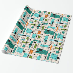 Retro Grid & Starbursts Wrapping Paper