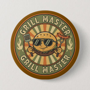 Retro Grill Master Burger Character BBQ King Vinta 7.5 Cm Round Badge