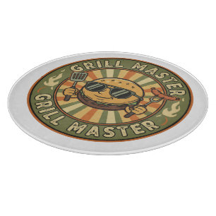 Retro Grill Master Burger Character BBQ King Vinta Cutting Board
