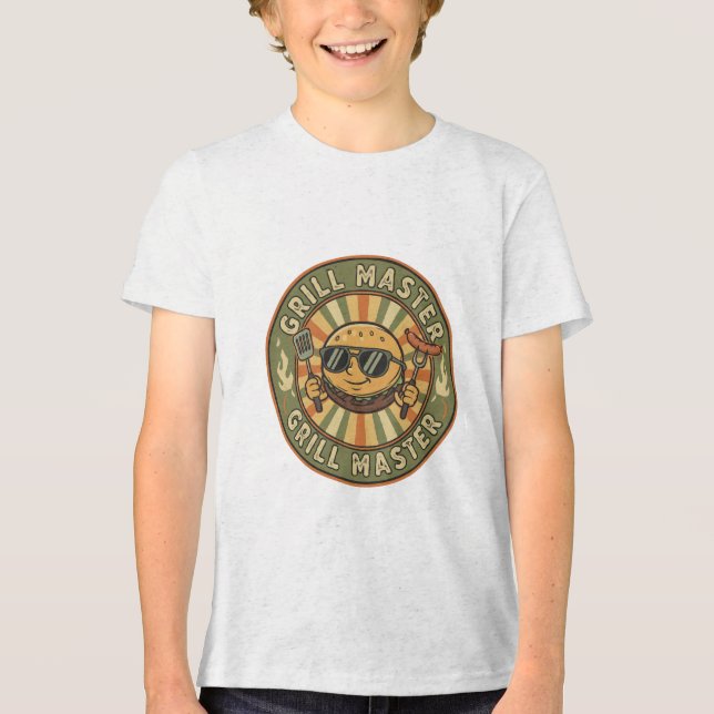 Retro Grill Master Burger Character BBQ King Vinta Tri-Blend Shirt (Front)