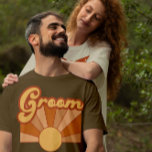 Retro Groom Typography Summer Sun Wedding T-Shirt<br><div class="desc">This fun and groovy wedding t-shirt is perfect for the groom. It features a retro sun design with 70's typography. The colour scheme includes terracotta, orange, mustard-yellow, and beige. It's playful, unique, boho, and hippie. ***IMPORTANT DESIGN NOTE: For any custom design request, such as matching product requests, colour changes, placement...</div>
