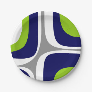 Retro Groove Mid Century Modern Abstract Pattern Paper Plate
