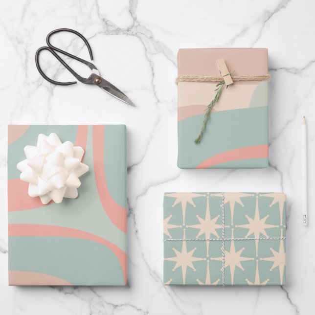 Retro Groove Pastel Vibes Patterns Wrapping Paper Sheet (Front)
