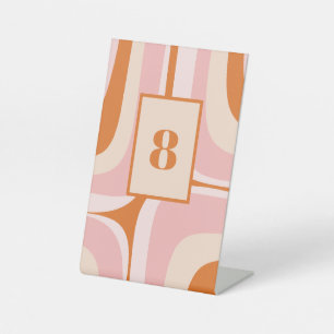 Retro Groove Pink and Orange Abstract Pattern Pedestal Sign