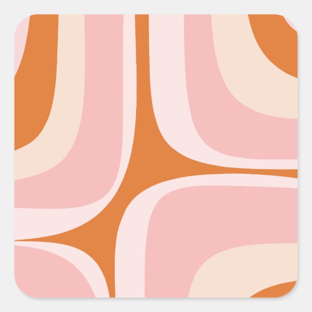 Retro Groove Pink and Orange Abstract Pattern Square Sticker (Front)