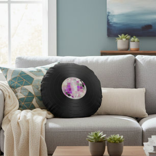 Retro Groove Vinyl Record Round Pillow