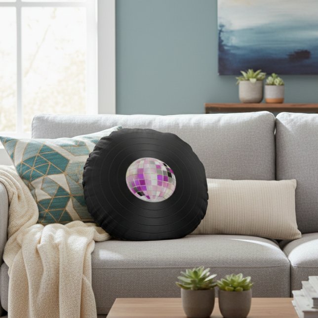 Retro Groove Vinyl Record Round Pillow (Creator Uploaded)