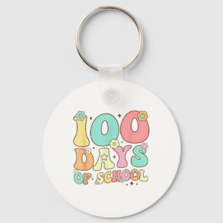 Retro Groovy 100 Days Happy 100th Day Of School Te Key Ring