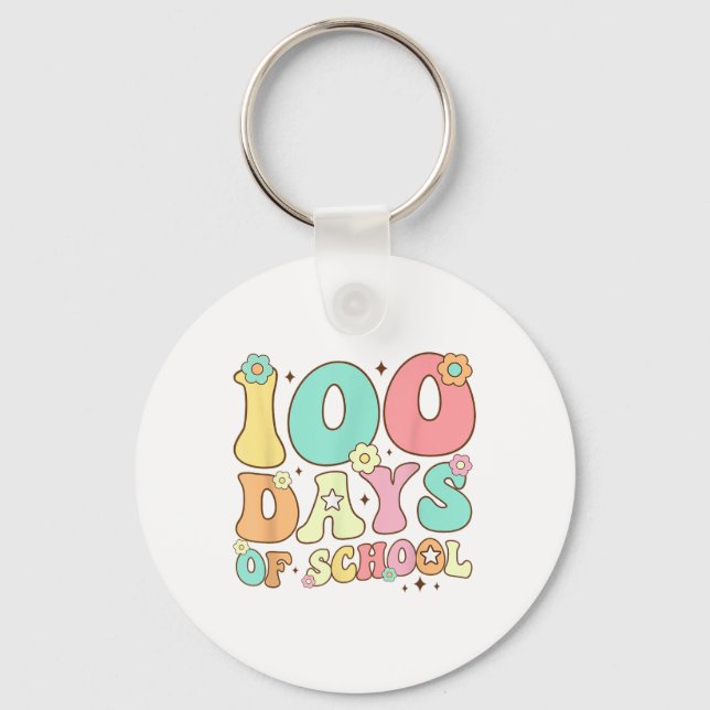 Retro Groovy 100 Days Happy 100th Day Of School Te Key Ring (Front)