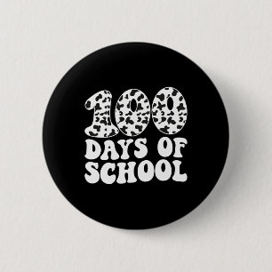 Retro Groovy 100 Days Of School Cow Print 100th Da 6 Cm Round Badge