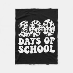 Retro Groovy 100 Days Of School Cow Print 100th Da Fleece Blanket