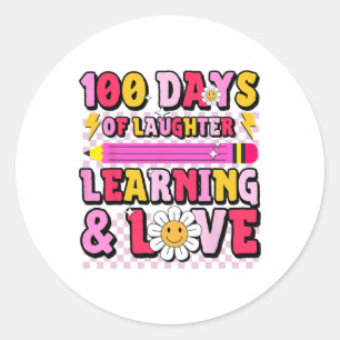 Retro Groovy 100 Days Of School Learning And Love Classic Round Sticker