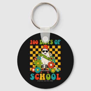 Retro Groovy 100 Days Of School Teachers Kids Ghos Key Ring