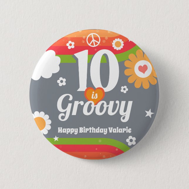 Retro Groovy 10th Birthday  6 Cm Round Badge (Front)