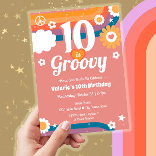 Retro Groovy 10th Birthday Invitation