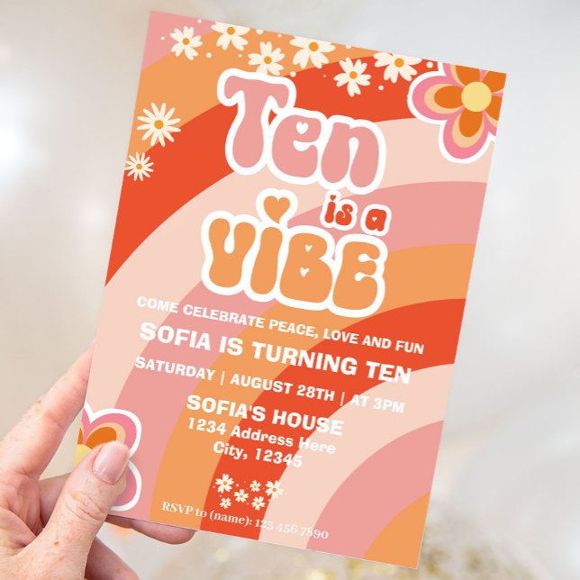 Retro Groovy 10th Birthday Invitation Template (10th birthday invitation)