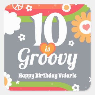 Retro Groovy 10th Birthday  Square Sticker