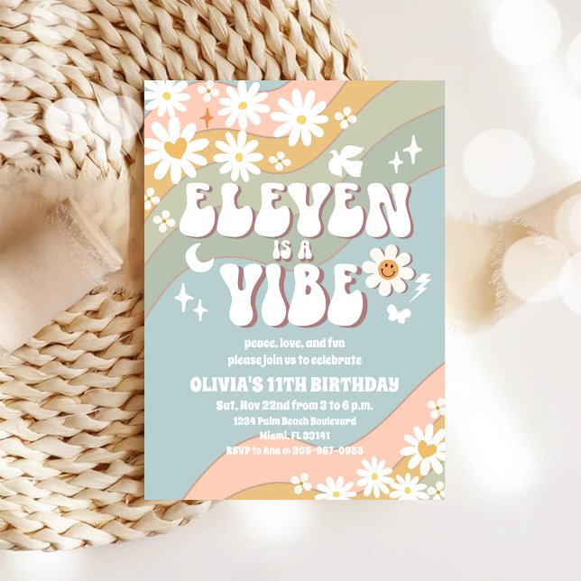 Retro Groovy 11th Birthday Invitation (Creator Uploaded)