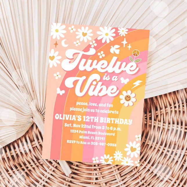 Retro Groovy 12th Birthday Invitation (Creator Uploaded)