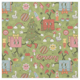 retro groovy 1970 disco christmas tree green check fabric