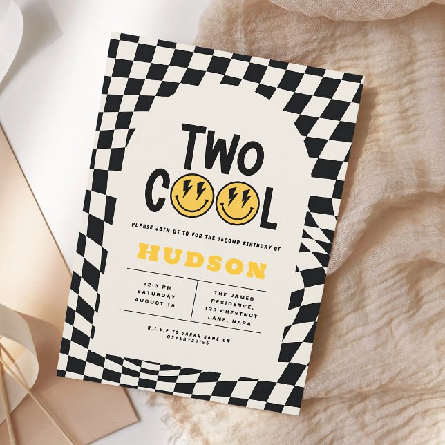Retro Groovy 2nd Birthday Smiley Face Invitation (Creator Uploaded)
