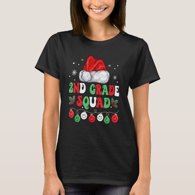 Retro Groovy 2nd Grade Squad  Christmas Teacher Li T-Shirt (Front)