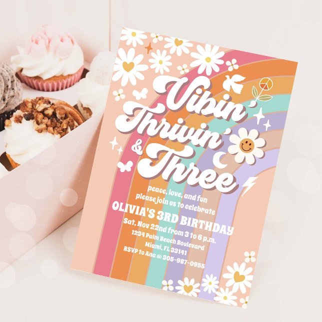 Retro Groovy 3rd Birthday Invitation (Creator Uploaded)