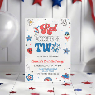 Retro Groovy 4 Of July Birthday Invitation