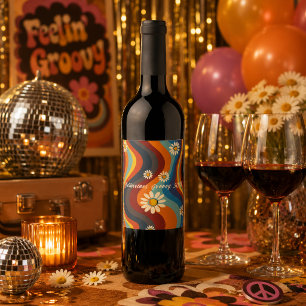 Retro Groovy 50th Birthday Wine Label