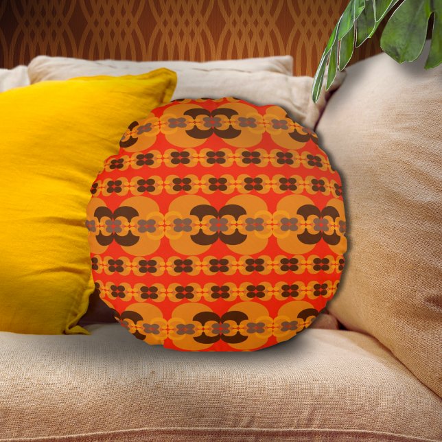 Retro Groovy 60's 70's Bubbles Pattern Round Cushion (Creator Uploaded)