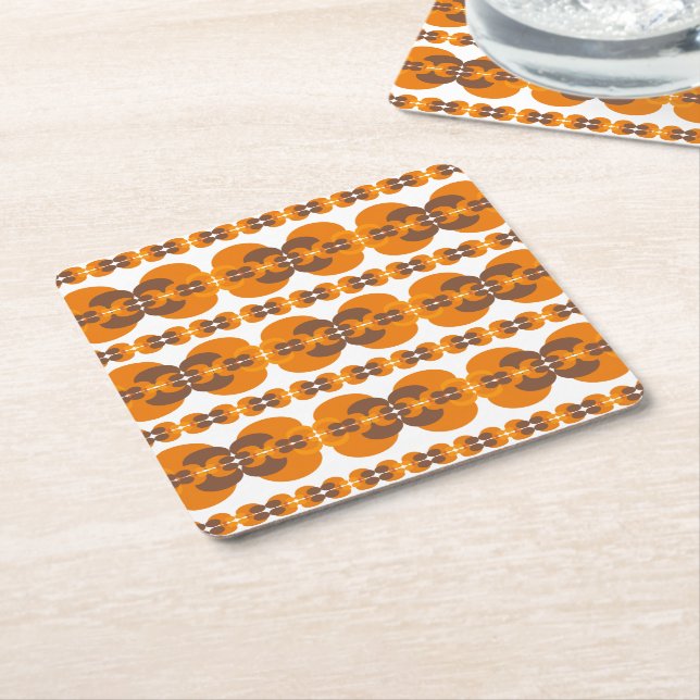 Retro Groovy 60's 70's Bubbles Pattern Square Paper Coaster (Angled)