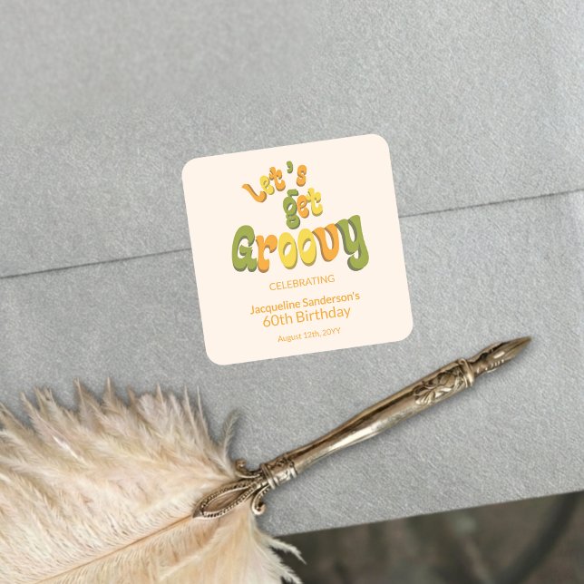 Retro Groovy 60th Birthday Party Envelope Seals (Creator Uploaded)