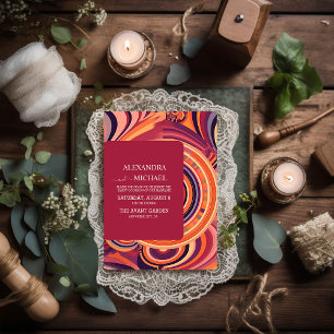 Retro Groovy 70s abstract pattern wedding Invitation