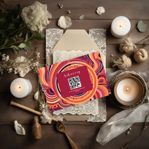 Retro Groovy 70s abstract pattern wedding RSVP Card