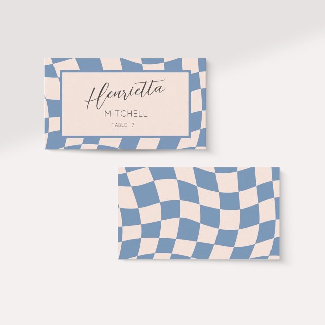 RETRO GROOVY 70S BLUE MUTED TONES  PLACE CARD (Creator Uploaded)