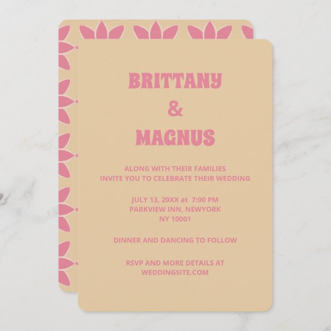 Retro groovy 70's bold typography peach & pink  invitation (Front/Back)